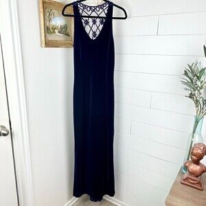 Jessica McClintock Gunne Sax Vtg Velvet Gown Sheer Back Purple Sleeveless Size 6